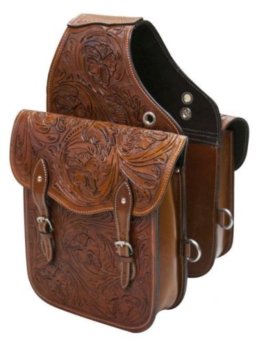 Beautiful Floral Tooled Brown Leather Western Saddle Bags SB-51